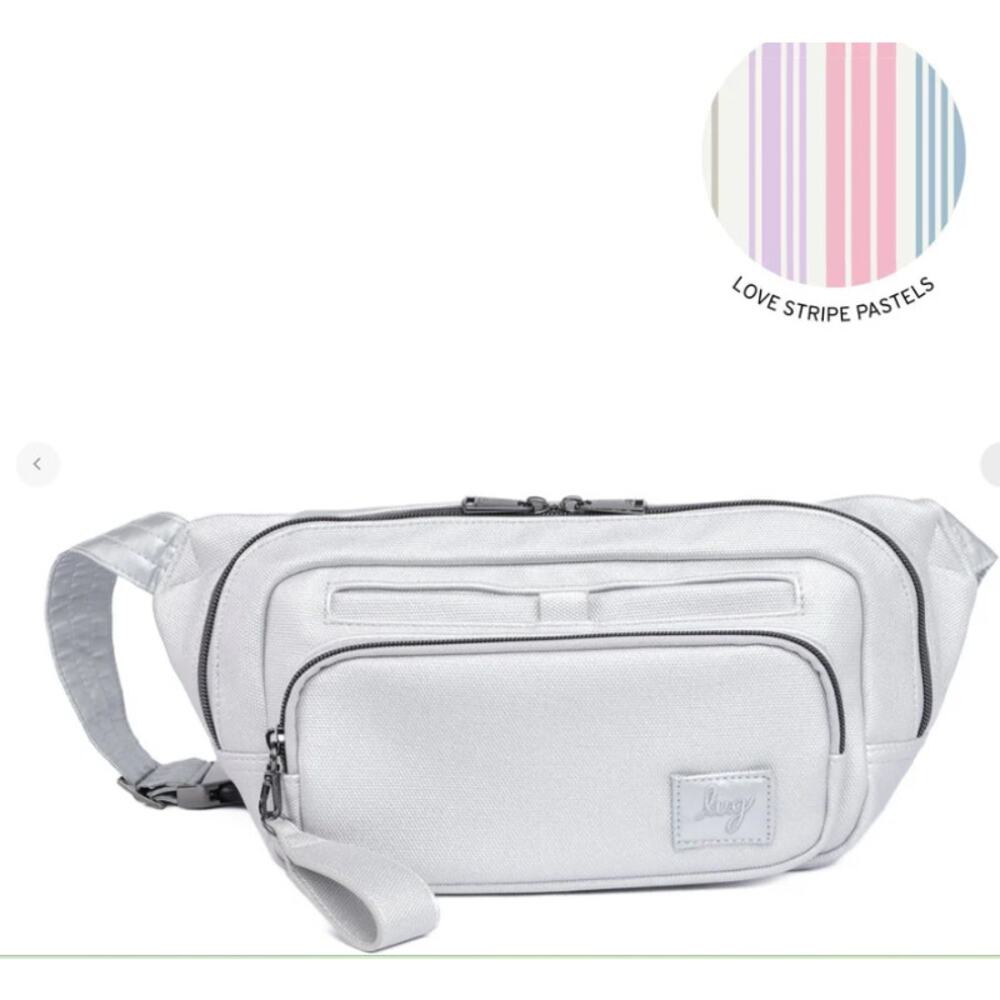 Lug Hitch Belt Sling Bag Matte Luxe Vegan Leather Metallic Silver ExtensionStrap